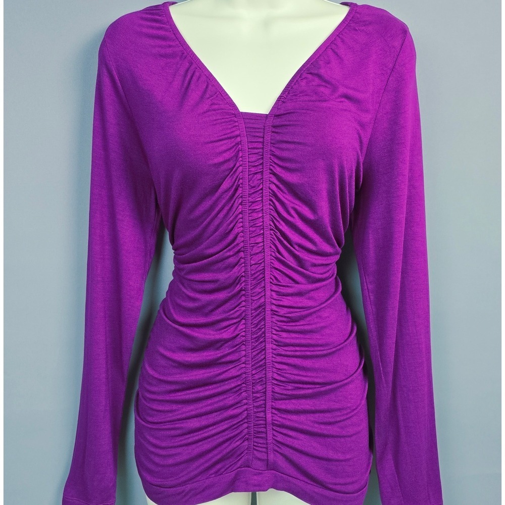 Design History Purple Ruched Long Sleeve Top‎ Size Large - New!